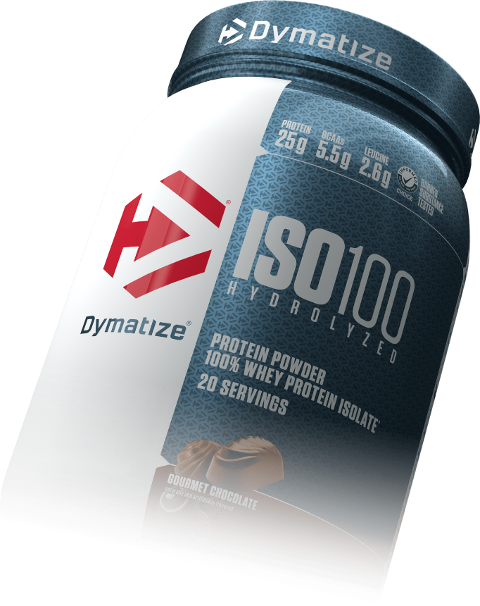 A tub of Dymatize Gourmet Chocolate ISO100